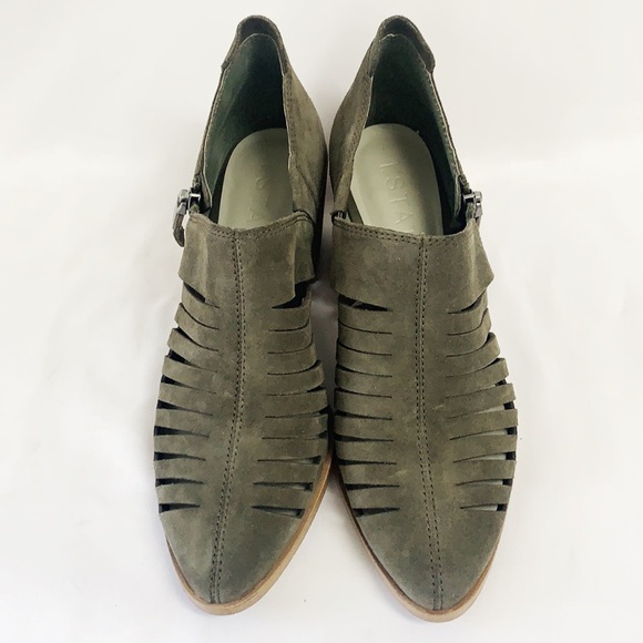 1.STATE Olive Green Suede Booties W/Block Heel - Picture 3 of 8
